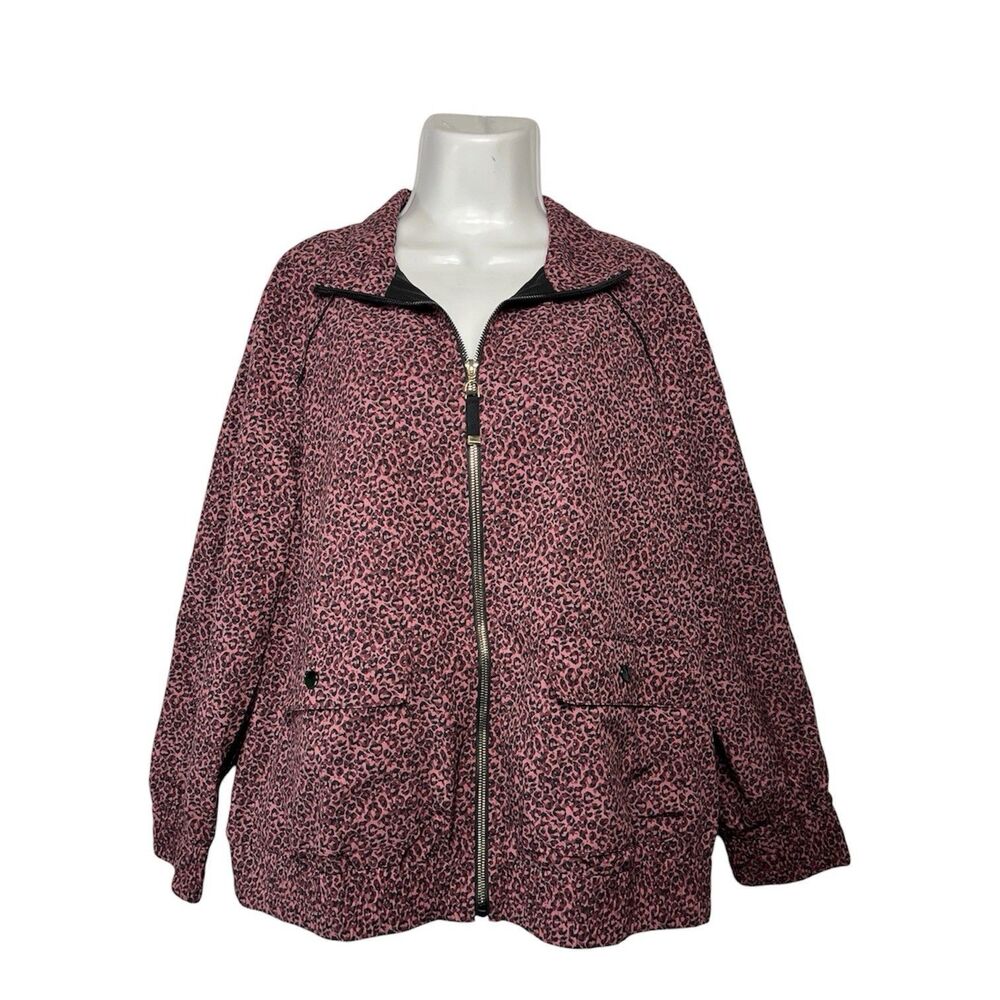 Chico's Zenergy Track Jacket 16/18 Pink Leopard Print Zip Up Windbreaker Size 2